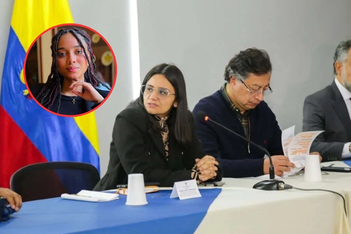 Angie Rodríguez (fondo) junto con Gustavo Petro, cuando hacía parte del Gobierno. Criticó recientemente a Juliana Guerrero (círculo)
