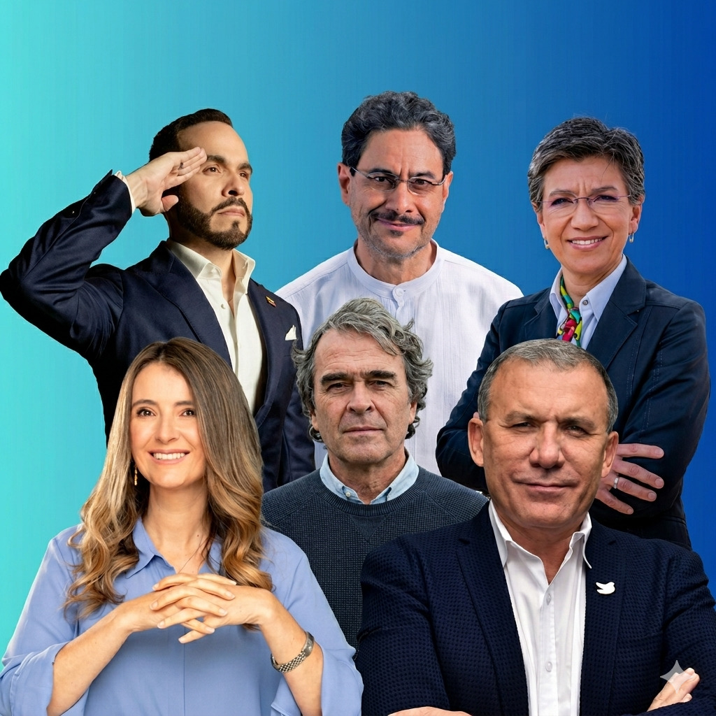 Candidatos Abelardo de la Espriella, Iván Cepeda, Claudia López, Paloma Valencia, Sergio Fajardo y Roy Barreras, fueron invitados a participar al conversatorio 'La salud, una causa que nos une', convocado por más de 30 actores del sector salud en un evento histórico que ocurrirá el 14 de mayo / Composición creada con Gemini