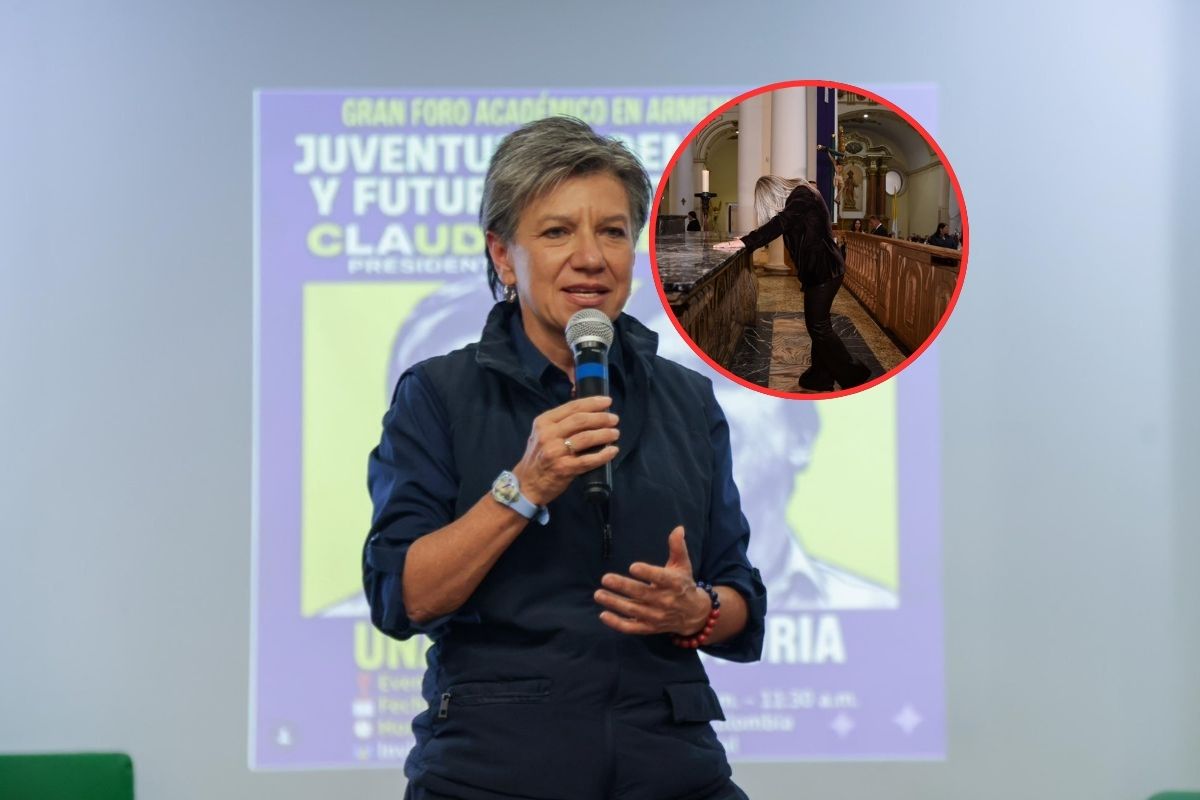 Claudia López (fondo) se despachó contra Vicky Dávila por una foto de ella en la iglesia (círculo)