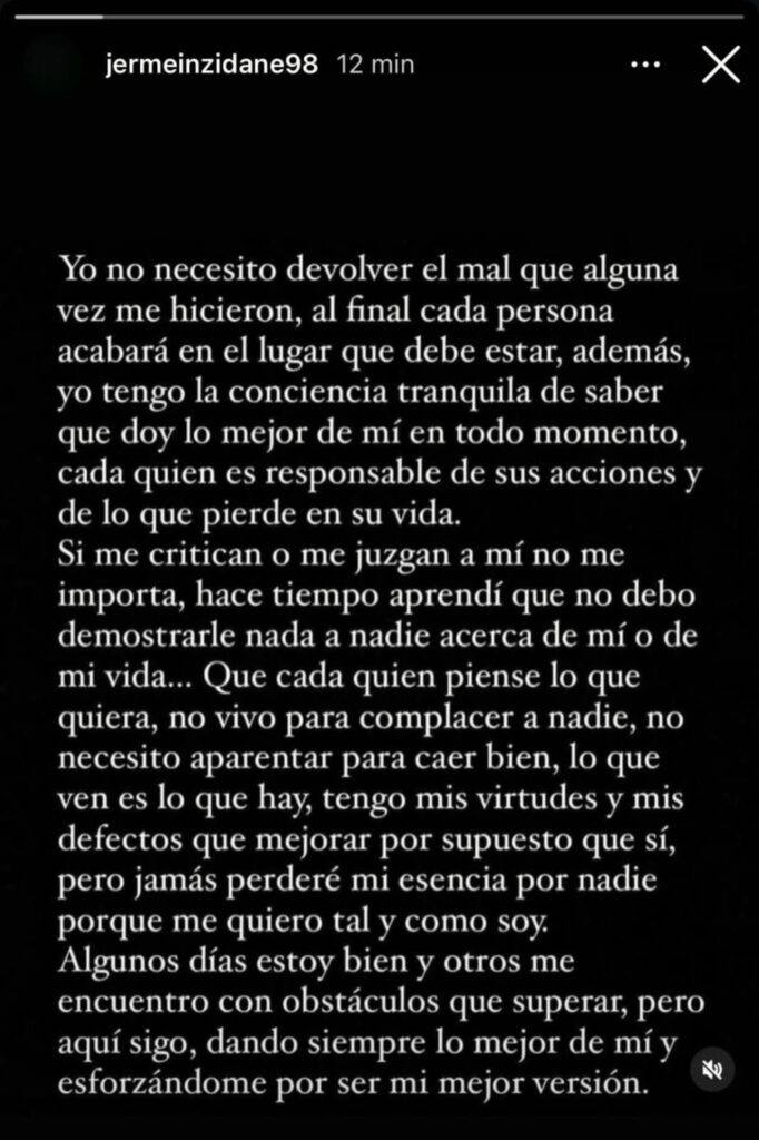Palabras de Jermein Peña / Instagram: jermeinzidane98