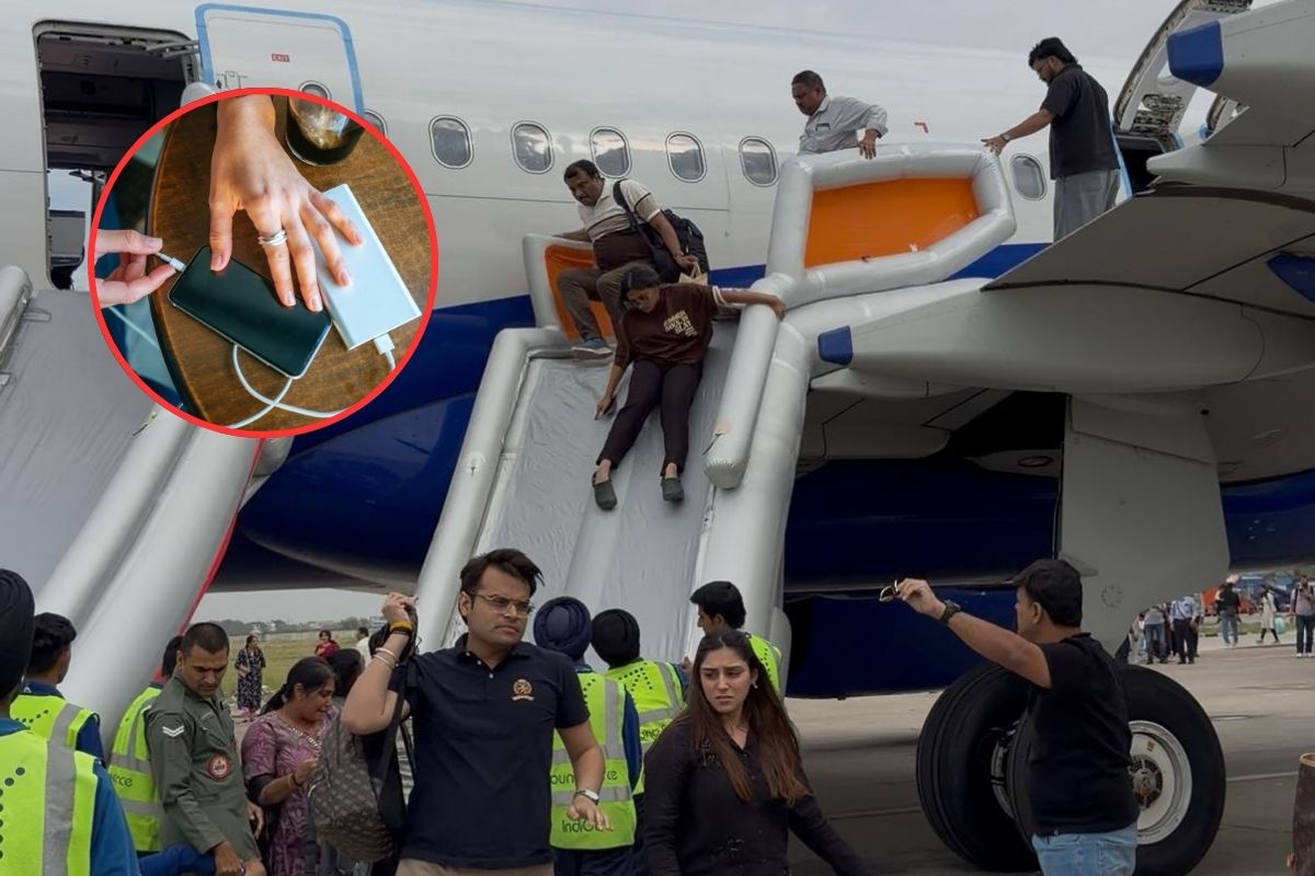 Así tuvieron que salir los pasajeros de un avión en India, por una emergencia provocada por la explosión de una batería portátil