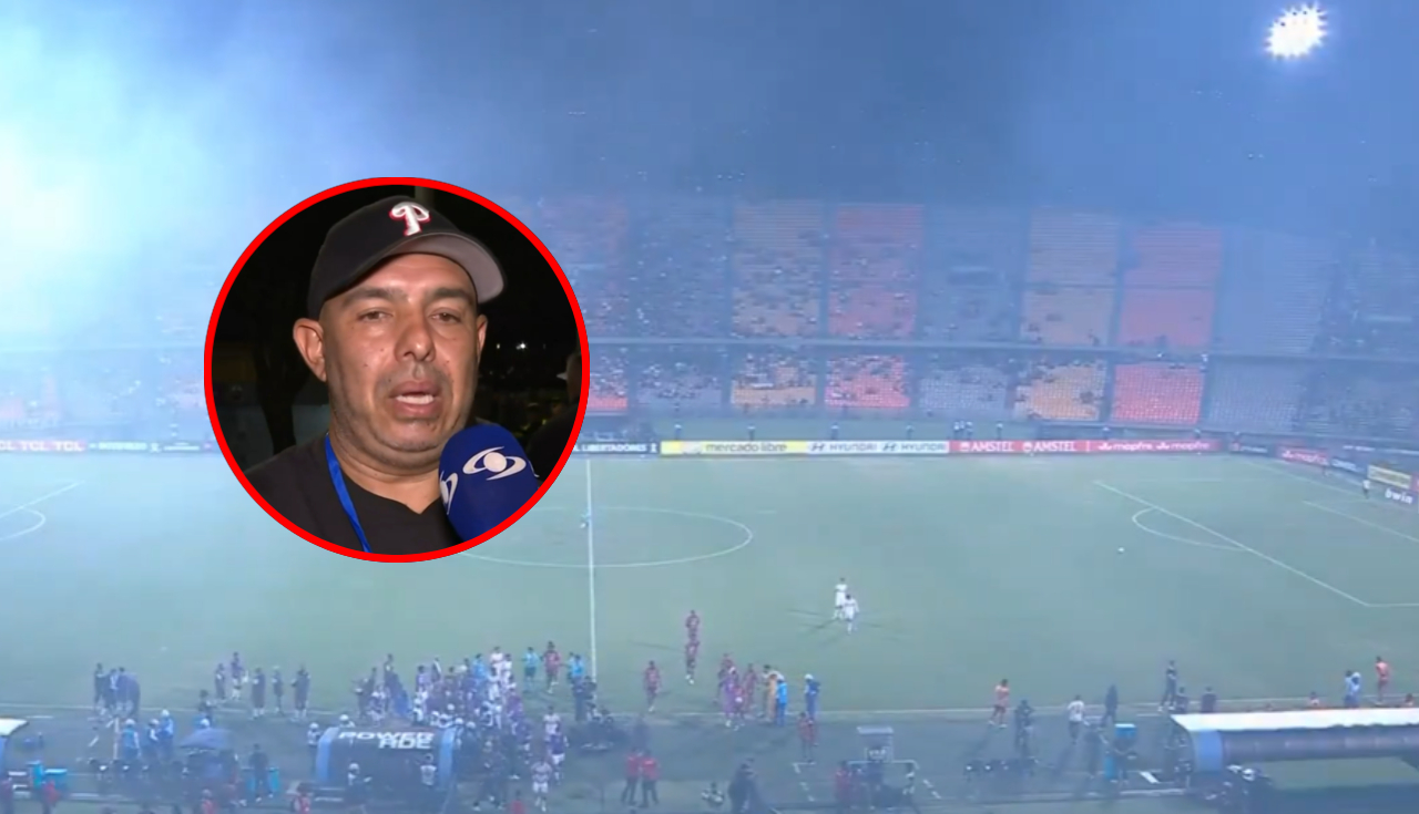 Camarógrafo casi sufre tragedia por bengala en Medellín vs Flamengo en Atanasio