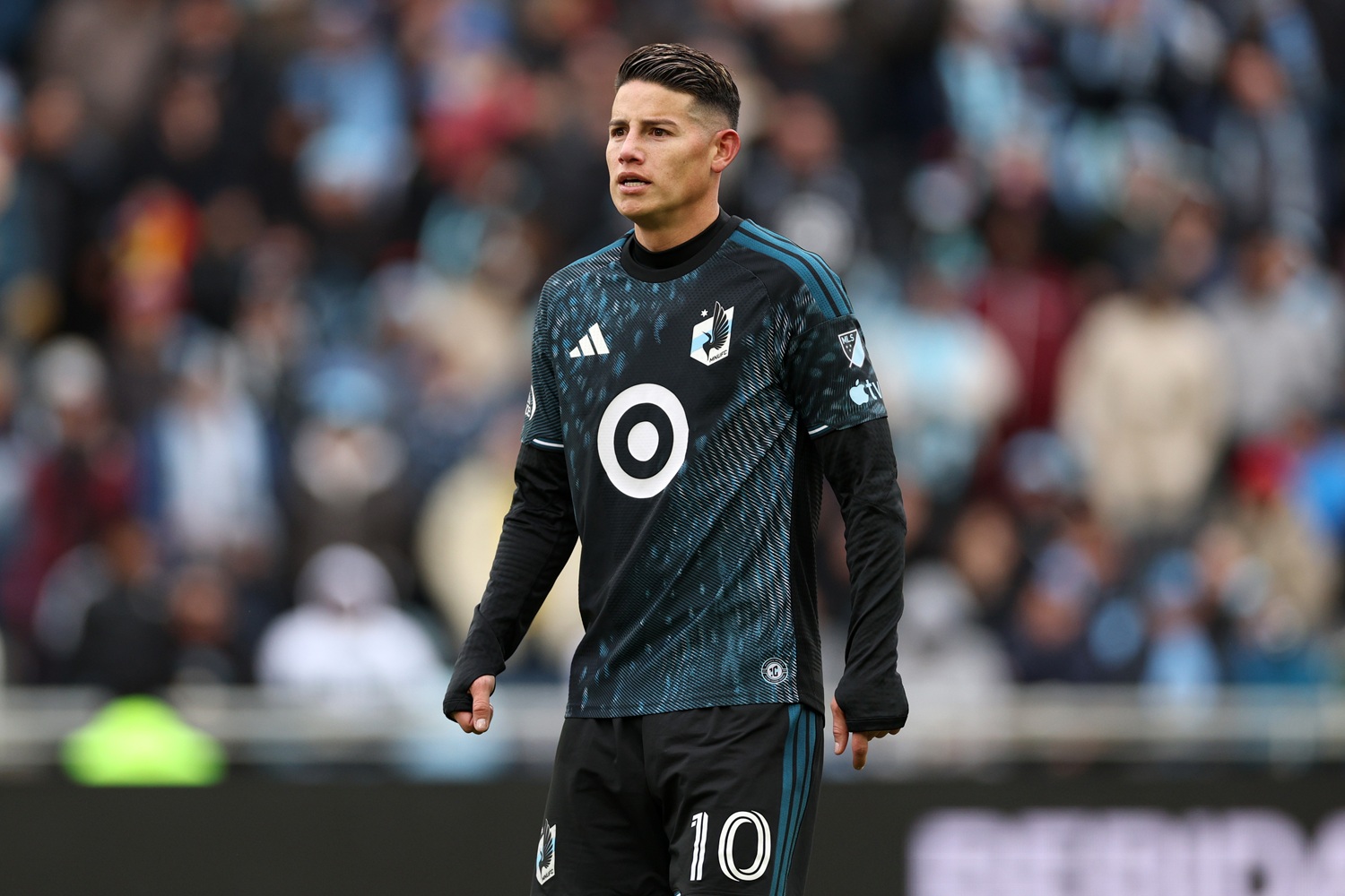 ST PAUL, MINNESOTA - MARCH 22: James Rodriguez #10 of Minnesota United FC loo during the MLS match between Minnesota United FC and Seattle Sounders FC at Allianz Field on March 22, 2026 in St Paul, Minnesota. (Photo by David Berding/MLS via Getty Images)