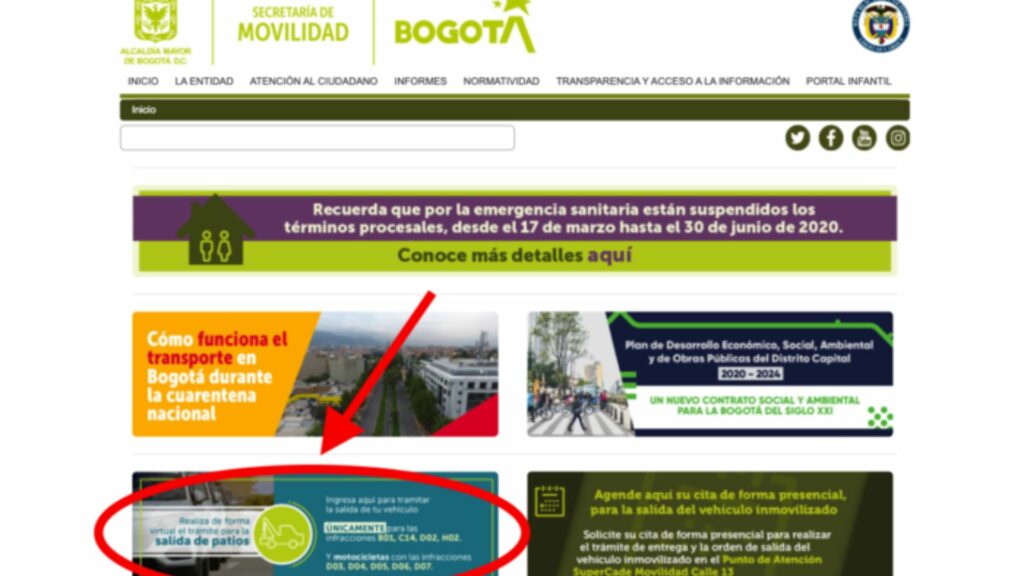 Pasos para sacar su vehículo de patios de manera virtual / Captura de pantalla página Secretaría de Movilidad 