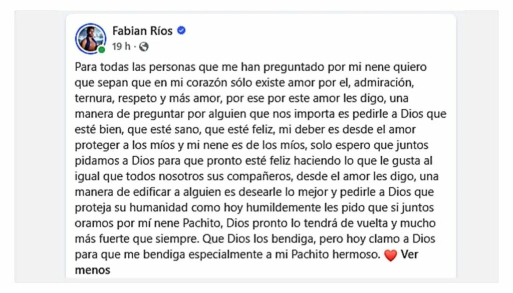 Mensaje de Fabián Ríos a Francisco Bolívar / Facebook: @Fabián Ríos