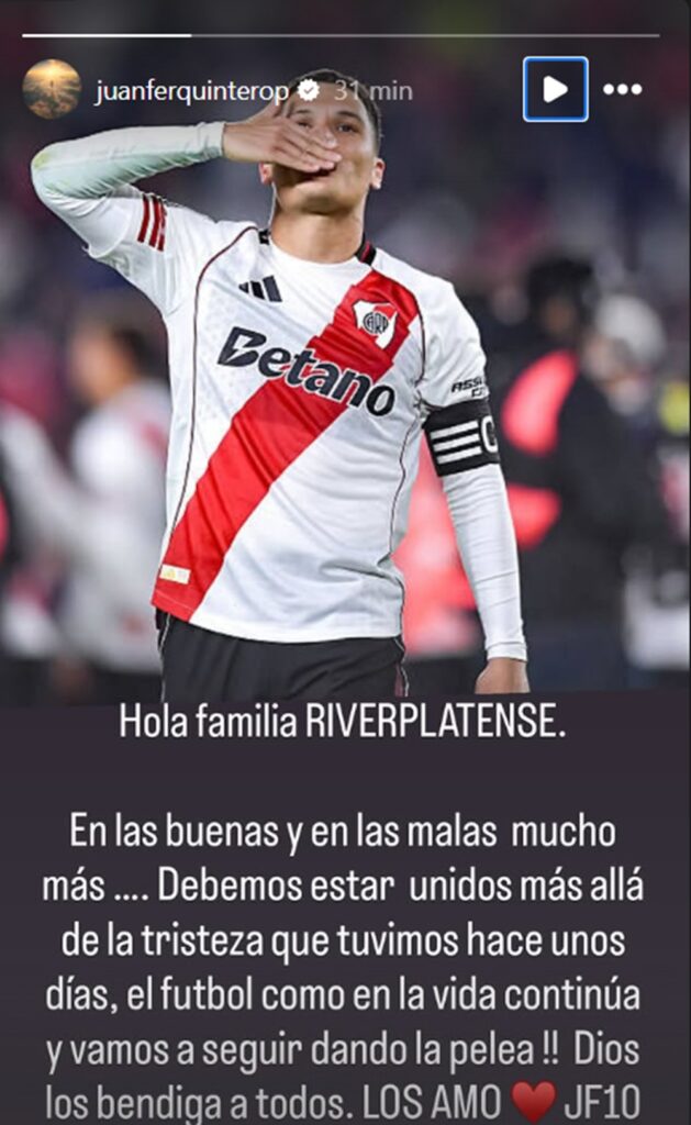 Mensaje de Juan Fernando Quintero