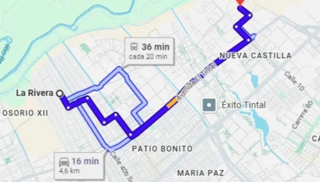 Recorrido de taxi implicado en caso del profesor Kevin Ángel / Google Maps