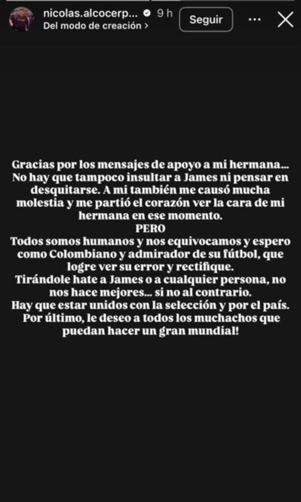 Mensaje de Nicolás Alcocer por incidente de James con Antonella.