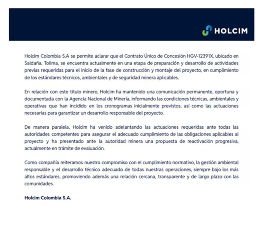 Comunicado de Holcim