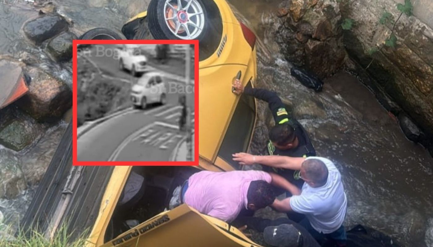 Impresionante caída de taxi a un caño en localidad de Usme, al sur de Bogotá