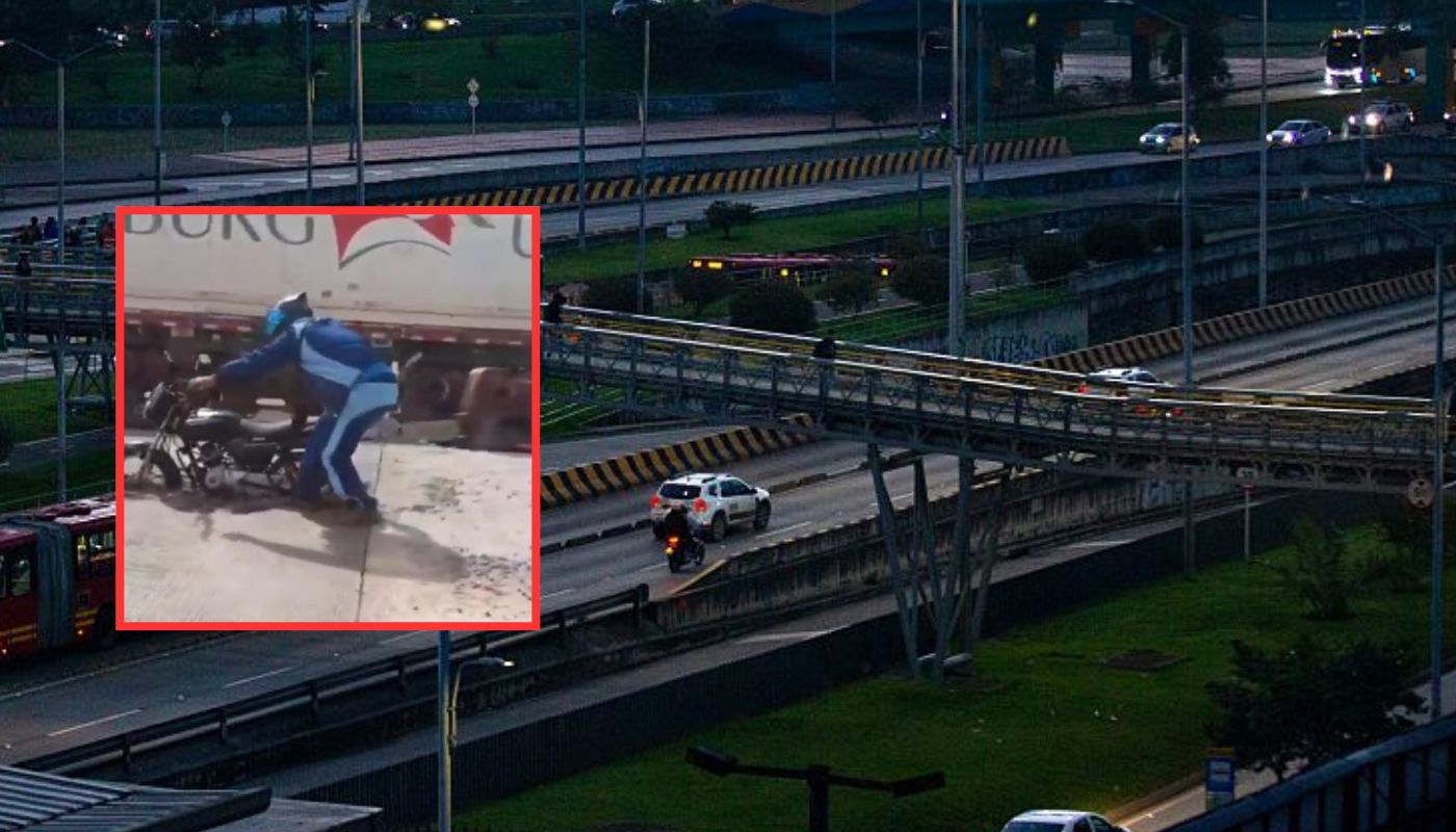 Motociclista se fue de vivo en trancón y terminó entre cemento fresco