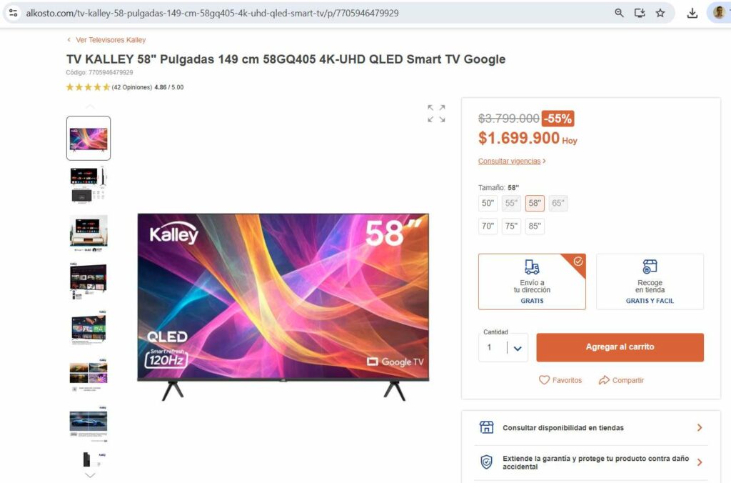 Descuentos del 55 % en televisores en Alkosto / Alkosto