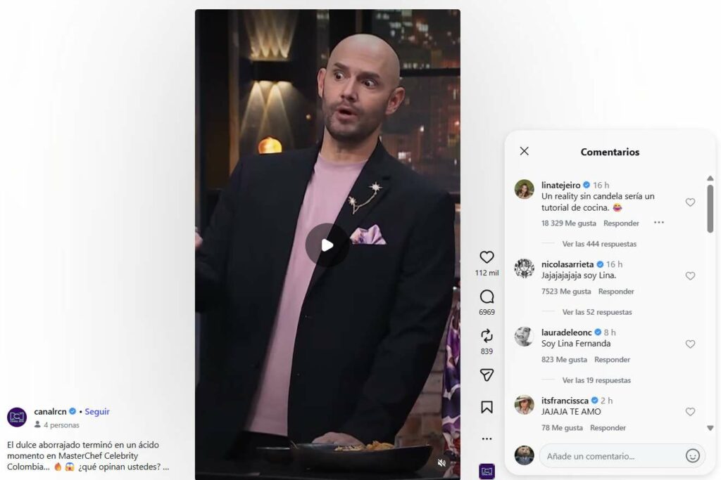 Comentario Lina Tejeiro sobre pelea en 'Masterchef' / Instagram @canalrcn