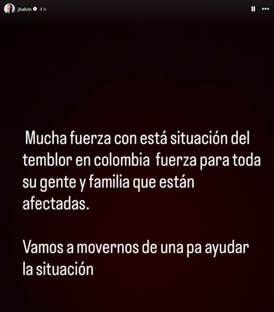 Mensaje de J Balvin en Instagram