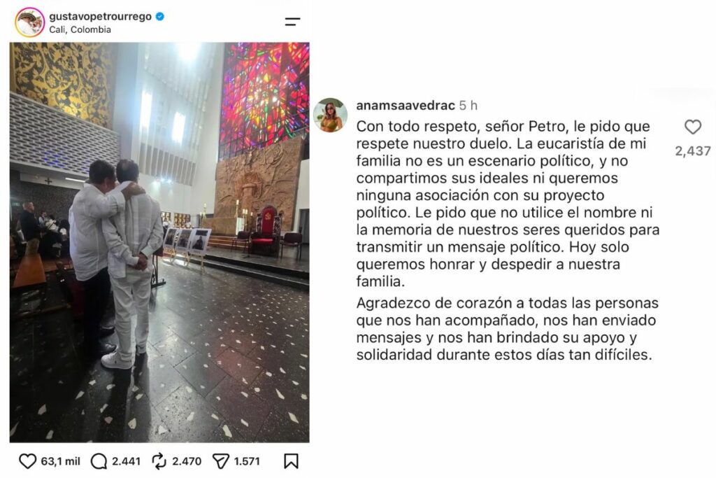 Publicación de Gustavo Petro y respuesta de Ana Saavedra / IG: anamsaavedrac