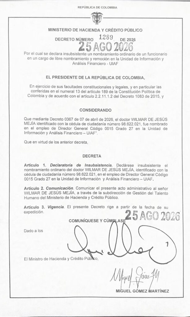 Declaración de insubsistencia de Wílmar Mejía