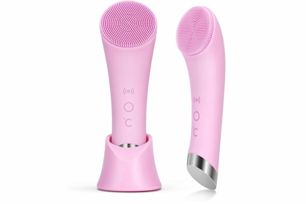 PRITECH Cepillo de Limpieza Facial, Depurador Facial de Silicona Recargable con Extremo de Masaje con Calor, Depurador Exfoliador Vibratorio para Limpieza Profunda, Cepillo Facial Impermeable para