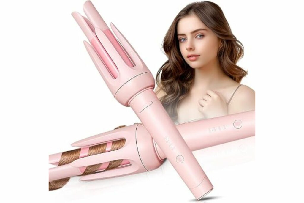 Rizador de pelo automático, rizador automático con 4 temperaturas y 3 temporizadores, apagado automático, anti-quemaduras, varita giratoria antienredos para peinar el cabello, rosa