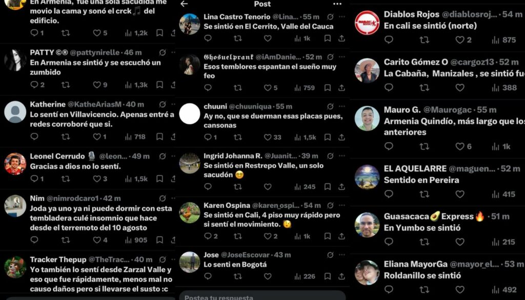 Reacciones temblor 4.5 / pantallazos de X: @sgccol