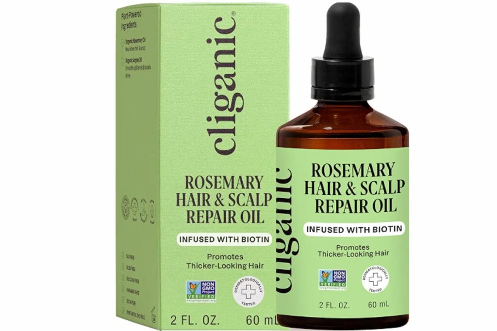 Cliganic Aceite de romero para el cabello y el cuero cabelludo con biotina y jojoba con ingredientes orgánicos a base de hierbas, suero para suavizar y suavizar el encrespamiento, el cabello dañado / Amaozn