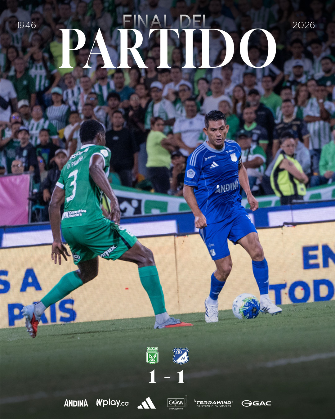 Partido de Atlético Nacional vs. Millonarios por Liga Betplay