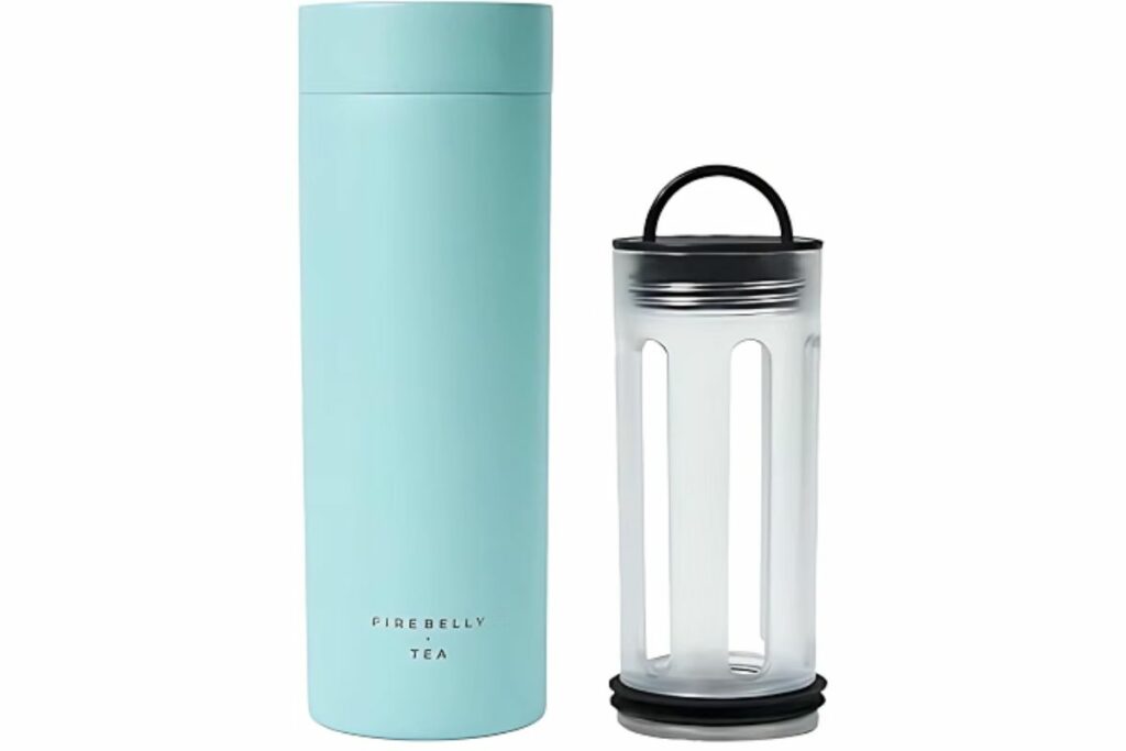 Firebelly Tea, Taza infusor de té de viaje con colador, vaso aislado para té o café de hojas sueltas, botella a prueba de fugas para bebidas calientes o heladas, termo de acero inoxidable con tapa / Amazon