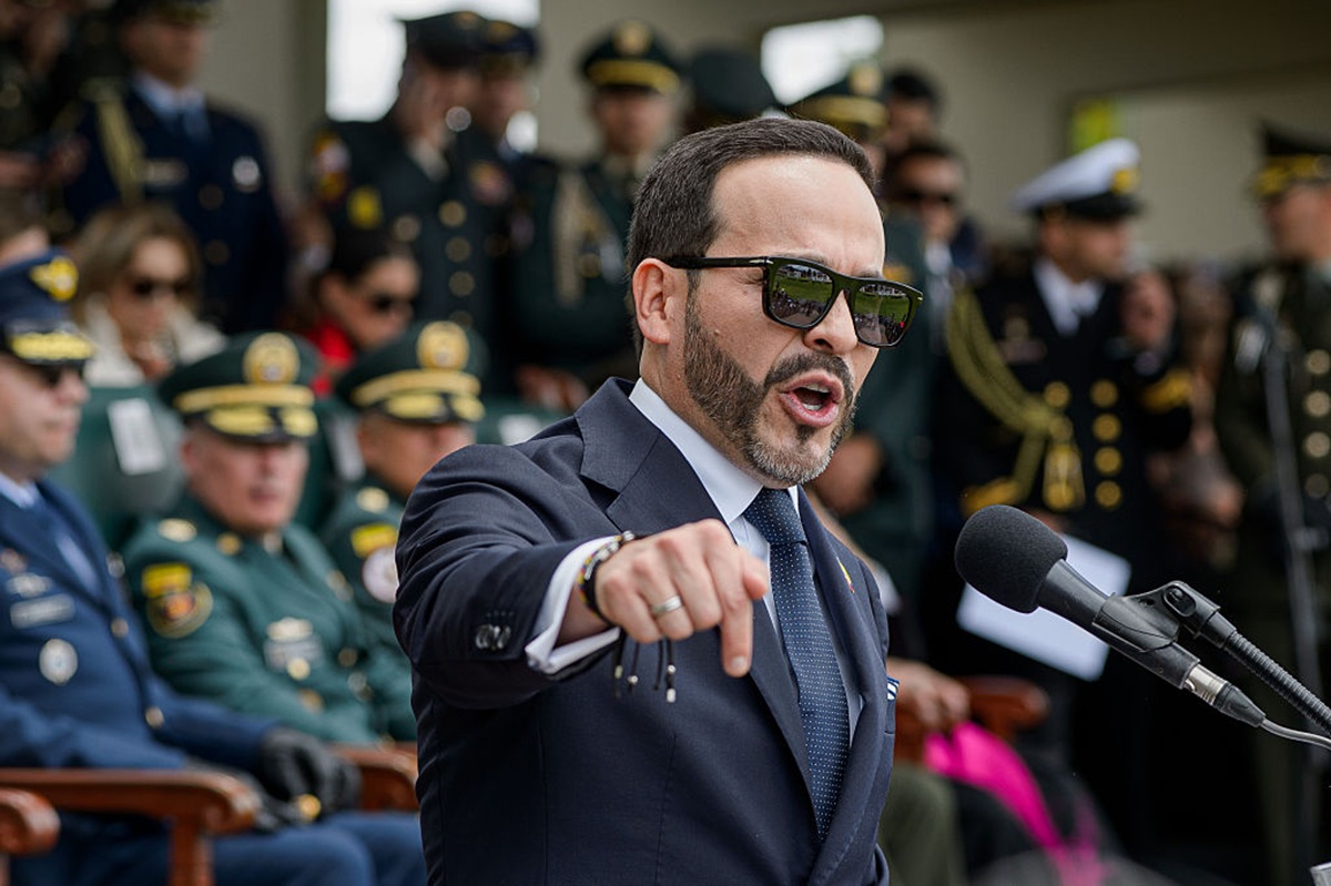 Colombian president Abelardo De La Espriella takes part during an event announcing the new military chiefs for his government at the Jose Maria Cordova Military Cadets Academy in Bogota, Colombia August 26, 2026.  (Photo by: Sebastian Barros/Long Visual Press/Universal Images Group via Getty Images)