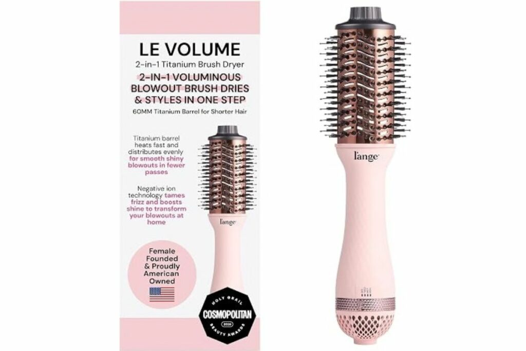 L'ANGE HAIR Le Volume Cepillo Secador de Cabello de Titanio 2 en 1 | Cepillo de Aire Caliente para Secar y Peinar el Cabello | Barril Ovalado Iónico para Volumen Suave y Sin Frizz | (Blush – 60mm) / Amazon 