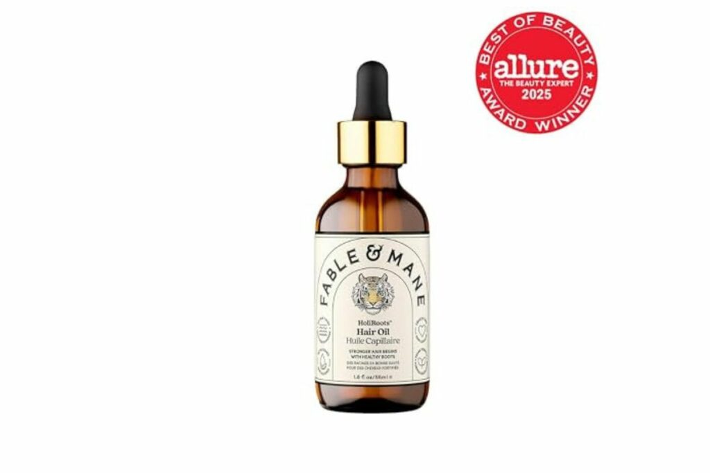 Aceite para cabello Fable & Mane - Suero fortalecedor HoliRoots para cabello dañado y encrespado con Ashwagandha, aceite de ricino y tratamiento para el cuero cabelludo - 53 ml / Amazon