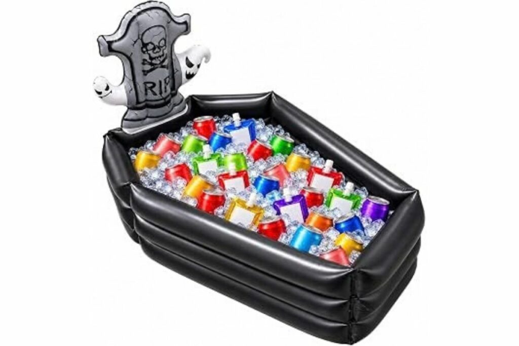 Enfriador inflable de ataúd, barra de bebida de lápida de Halloween / Amazon