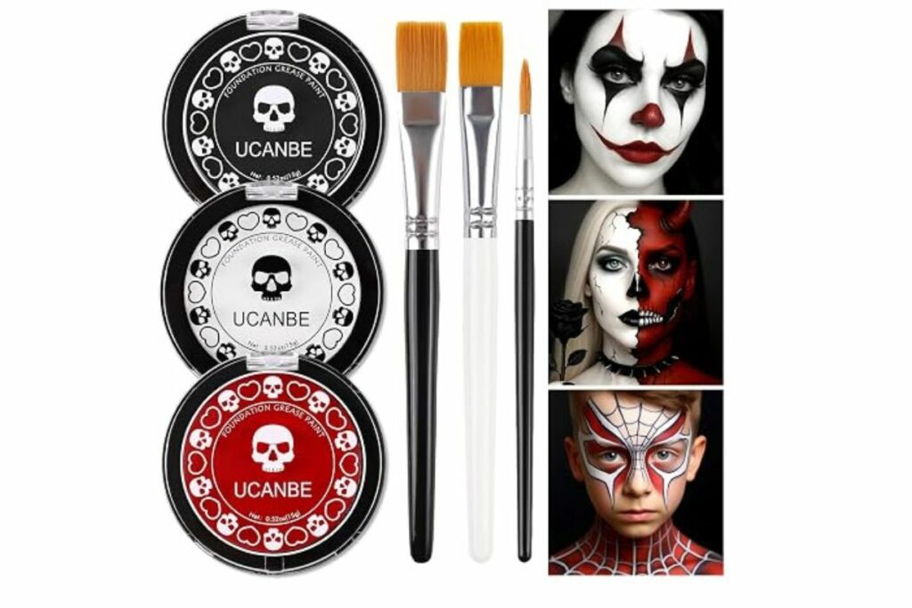 Base blanca gótica + pintura corporal negra y roja para maquillaje de Halloween, kit de pintura facial con pinceles, juego de pintura facial para adultos, payaso, vampiro, cráneo, SFX, maquillaje / Amazon