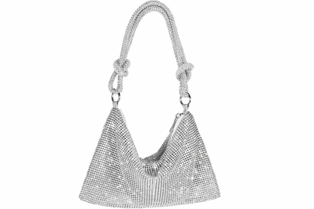 Bolso de noche brillante con diamantes de imitación, bolso de mano plateado tipo clutch para mujeres, bolsos cruzados para fiesta, baile de graduación, club, boda / Amazon