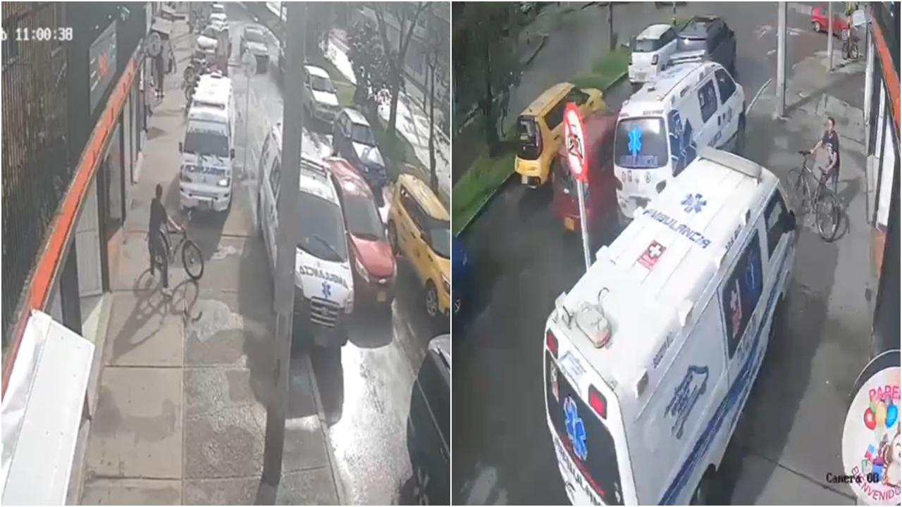 Video de dos ambulancias en Bogotá compitiendo: una casi atropella a un ciclista