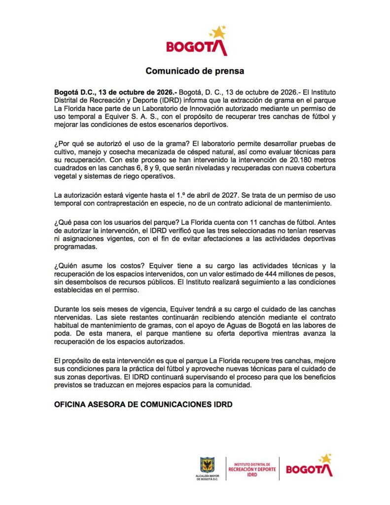Comunicado IDRD