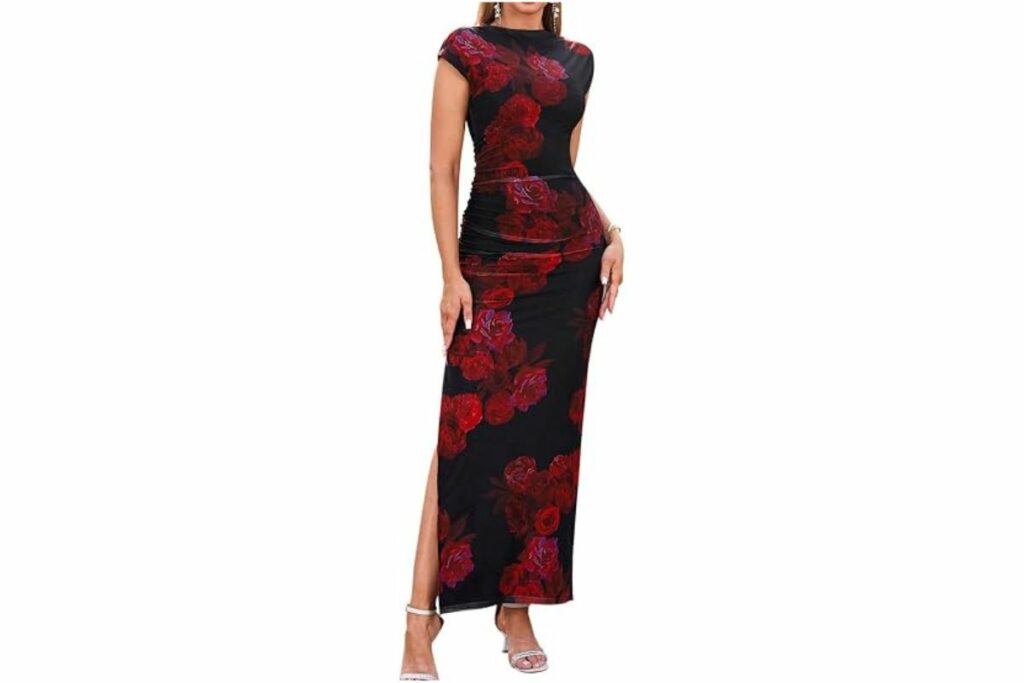 Vestido Maxi Ajustado Floral de Verano para Mujer con Mangas Casquillo Fruncidas para Invitada de Boda Fiesta Formal Elegante Vestidos Largos / Amazon