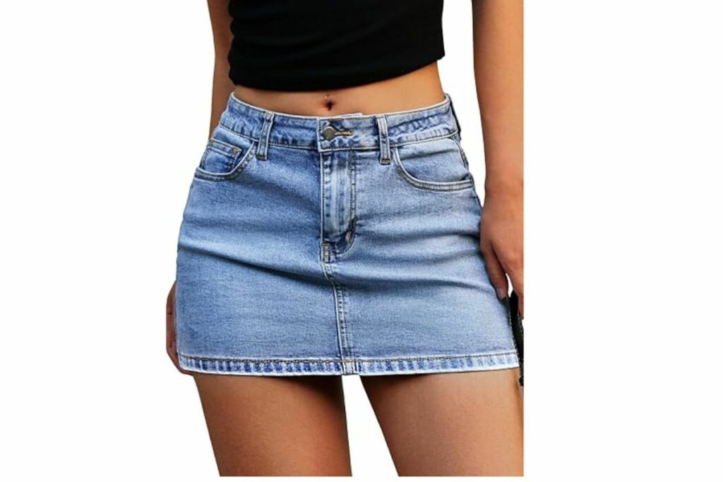 ELLEVEN Minifalda de mezclilla para mujer, falda de mezclilla / Amazon