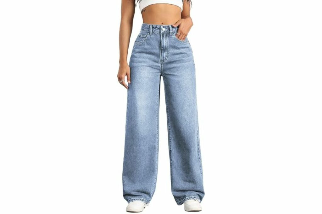 Jeans de pierna recta para mujeres, de cintura alta, pierna ancha, holgados, elásticos, pantalones de mezclilla estilo boyfriend holgados para mujeres / Amazon