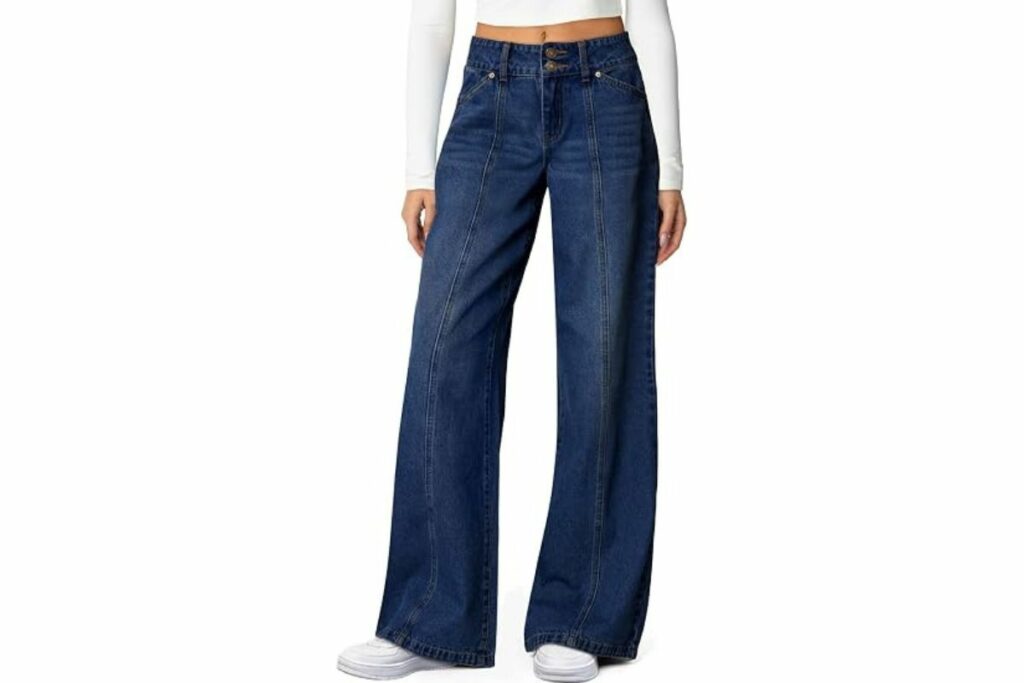 Sidefeel Jeans elásticos de cintura alta y pierna ancha para mujer / Amazon