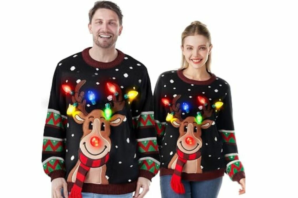 JOYIN Ugly Christmas Sweater with LED Light Women Men Couples Sweater / Amazon
