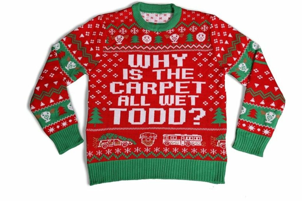 Christmas Vacation Why is The Carpet All Wet Todd Red Ugly Christmas Sweater / Amazon