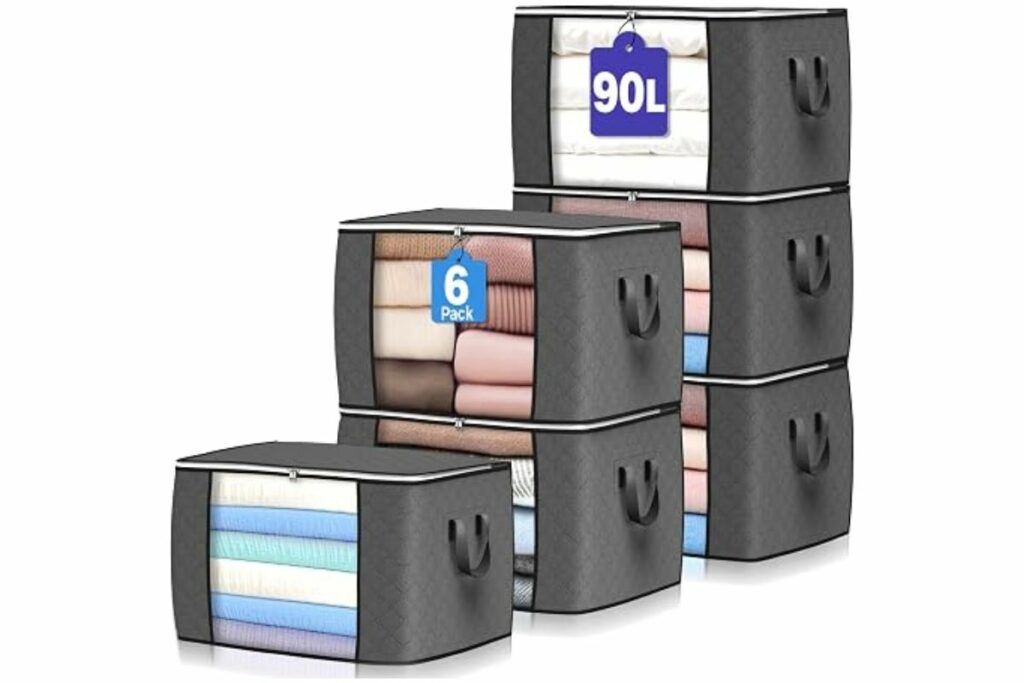 90L Large Storage Bags, 6 Pack Clothes Storage Bins Closet Organizers / Amazon