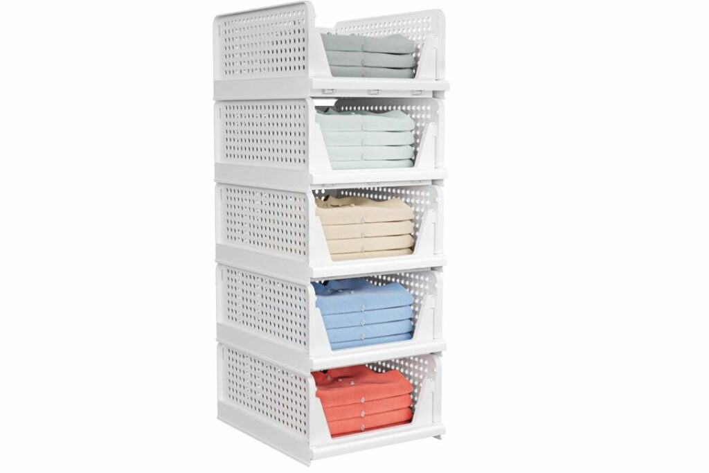 5 Pack Stackable Closet Storage Basket - Stackable Storage Bins / Amazon
