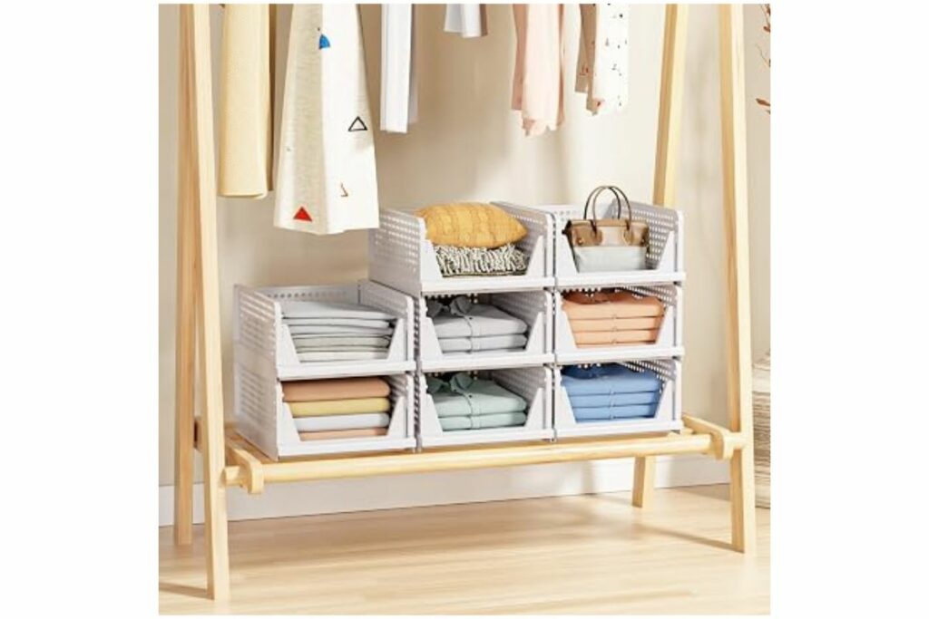 5 Pack Stackable Closet Storage Basket - Stackable Storage Bins / Amazon