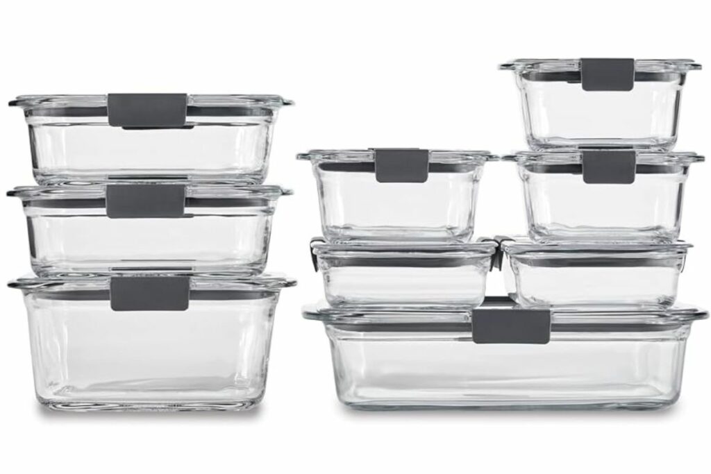 Rubbermaid Brilliance - Recipientes de vidrio para almacenamiento de alimentos, varios tamaños, juego de 9, sin BPA, a prueba de fugas, transparentes / Amazon