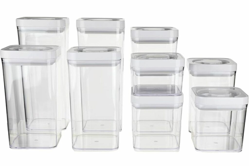 Amazon Basics Contenedores herméticos para almacenamiento de alimentos, sin BPA, aptos para lavavajillas, con tapas giratorias, para organización de despensa de cocina, juego cuadrado de 10 piezas / Amazon