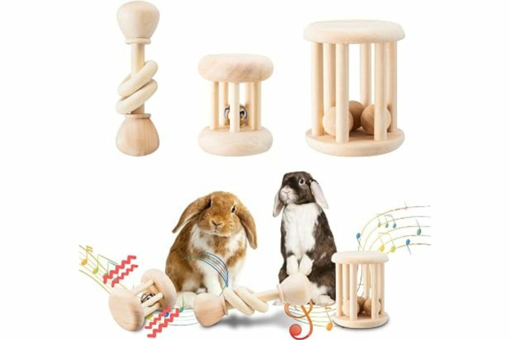 AOWPFVV 3 Piezas de Juguetes de Conejo de Madera - Seguros para Masticación de Dientes de Conejos y Conejillos de Indias para Chinchillas, Hámsters y Otros Animales Pequeños - Interior y Exterior / Amazon