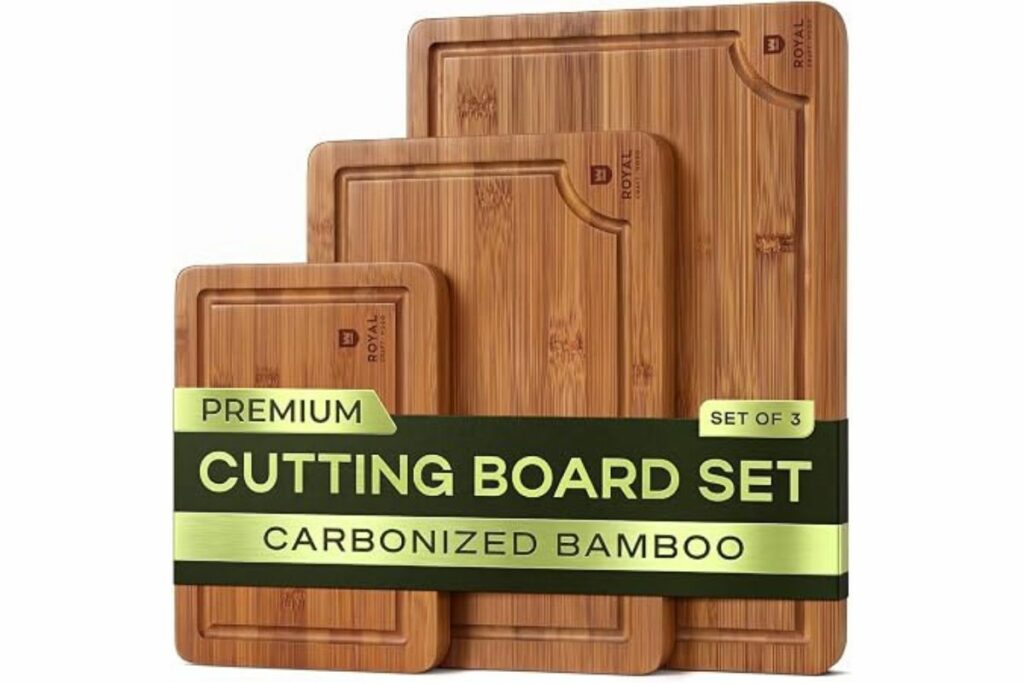 ROYAL CRAFT WOOD Wooden Cutting Boards for Kitchen Appliances - Non Toxic Bamboo Wood Cutting Board Set with Deep Juice Groove, Side Handles, Charcuterie & Butcher Block for Meat, Meal Prep & Serving / Amazon