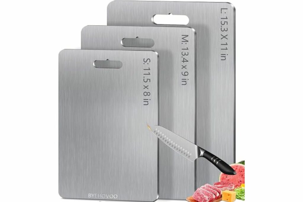 Tabla de cortar de titanio para cocina, juego de 3, tablas de cortar de titanio 100% puro, doble cara, no tóxica, higiene, apta para lavavajillas, tabla de cortar de metal de grado alimenticio / Amazon