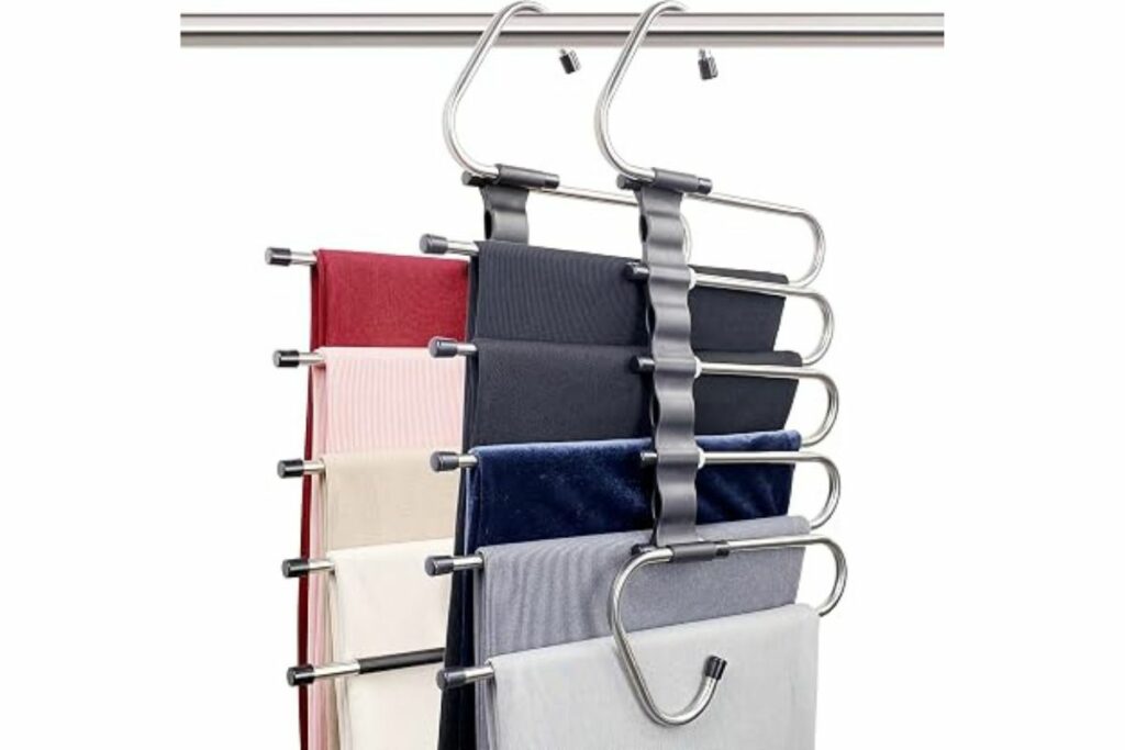 Perchas mágicas para pantalones que ahorran espacio, paquete de 2 para armario, múltiples capas, multifuncional, organizador para pantalones, bufandas / Amazon 