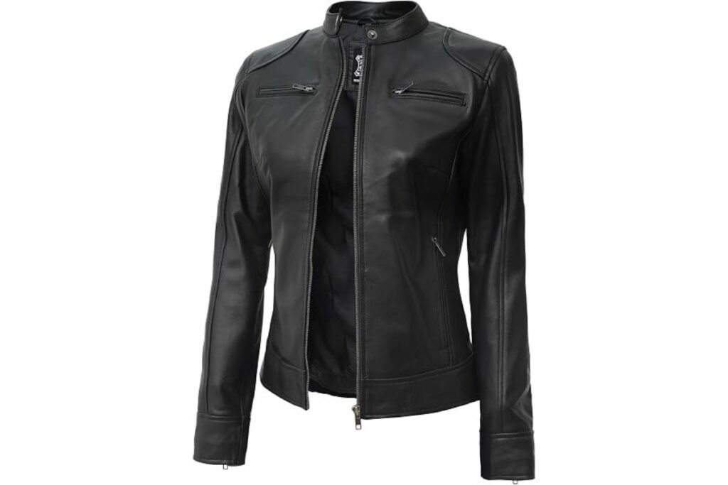 Chaqueta de cuero real para mujer - Chaquetas de cuero estilo Cafe Racer para mujer / Amazon